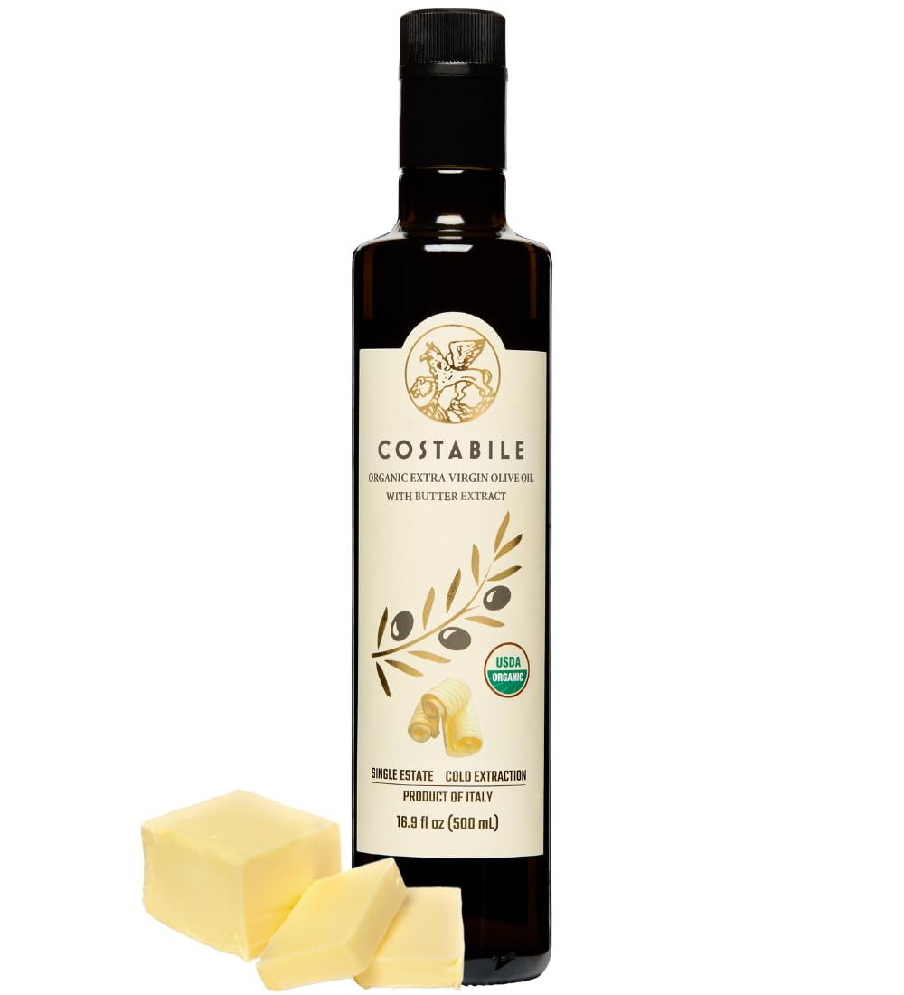 Costabile Butter Infused Olive Oil, Extra Virgin EVOO for Cooking & Baking, 16.9 Fl Oz