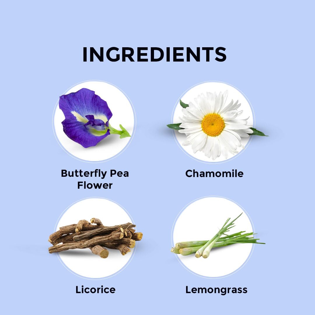 BLUE TEA Butterfly Pea Flower Tea - Chamomile - 30 Tea Bags - Caffeine Free - Vegan - Non-GMO - Tin Packaging