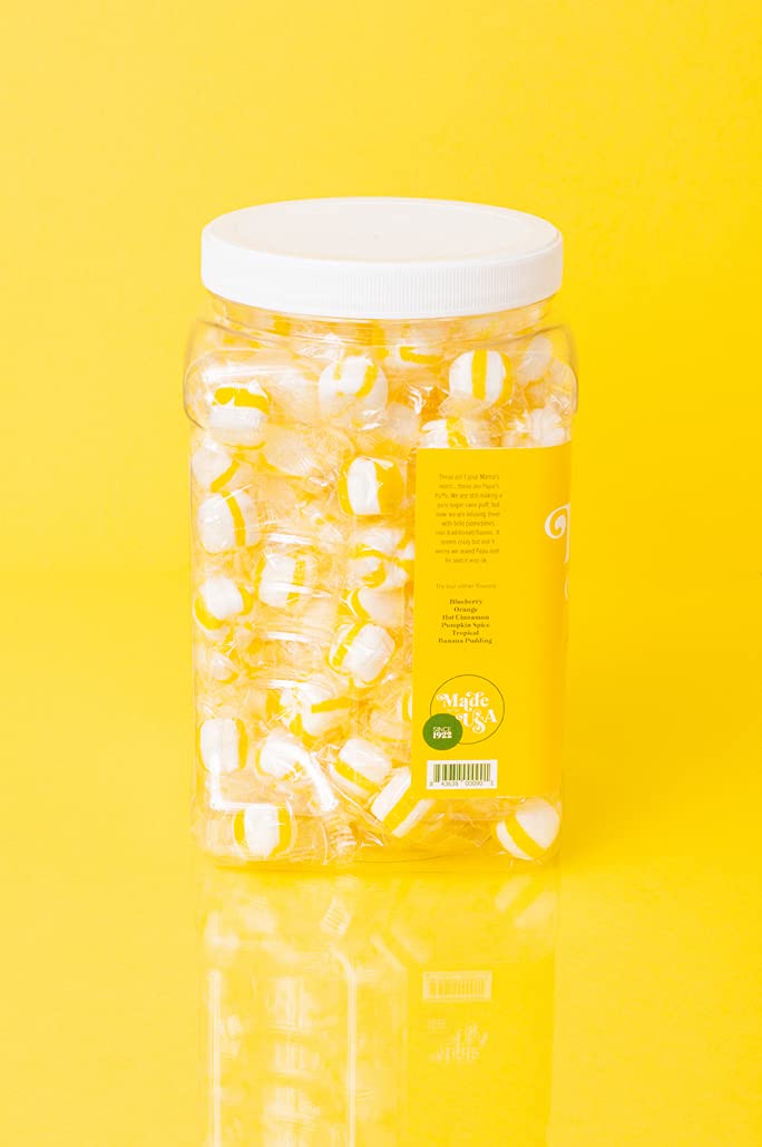 Papa'S Puffs Lemon Flavored Pure Sugar Candy - Individually Wrapped In Resealable Tub - Fat-Free, Gluten-Free, Cholesterol-Free