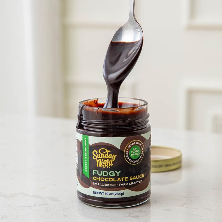 Sunday Night Signature Fudgy Chocolate Sauce - Luxury Chocolate Gift, Smooth Plant-Based, Dairy Free, Gluten-Free, Vegan- Friendly, Pure Clean Ingredients, No Artificial Preservatives - 10Oz