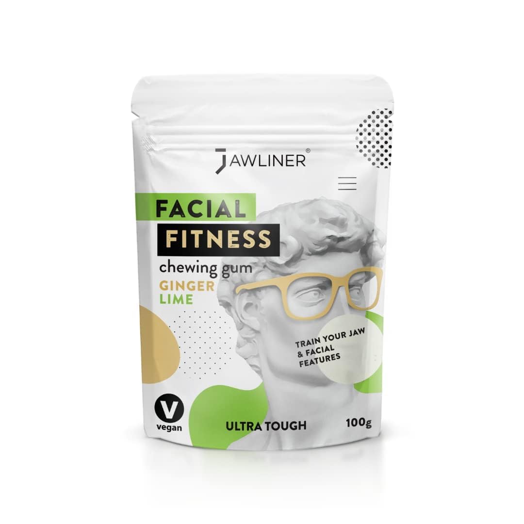 Jawliner® - Pioneers The Toughest Handmade 15X Harder Jawline Gum Includes 12 Weeks Coaching - Sugar-Free Ginger Lime Hard Gum - Jawline Exerciser For Mewing - Chewing Gum Shaping Jaw (2 Months Pack)