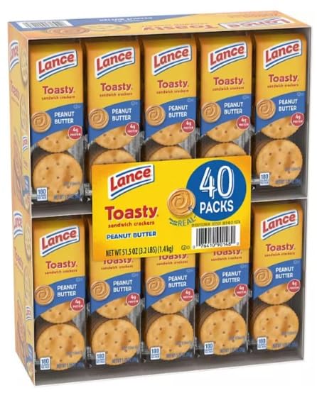Lance Toasty Peanut Butter Sandwich Crackers, 1.29 oz., 40 pack