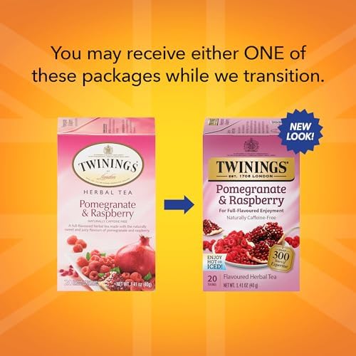 Twinings Pomegranate & Raspberry Herbal Tea, 20 Count (Pack of 6), Naturally Caffeine-Free, Individually Wrapped Bags