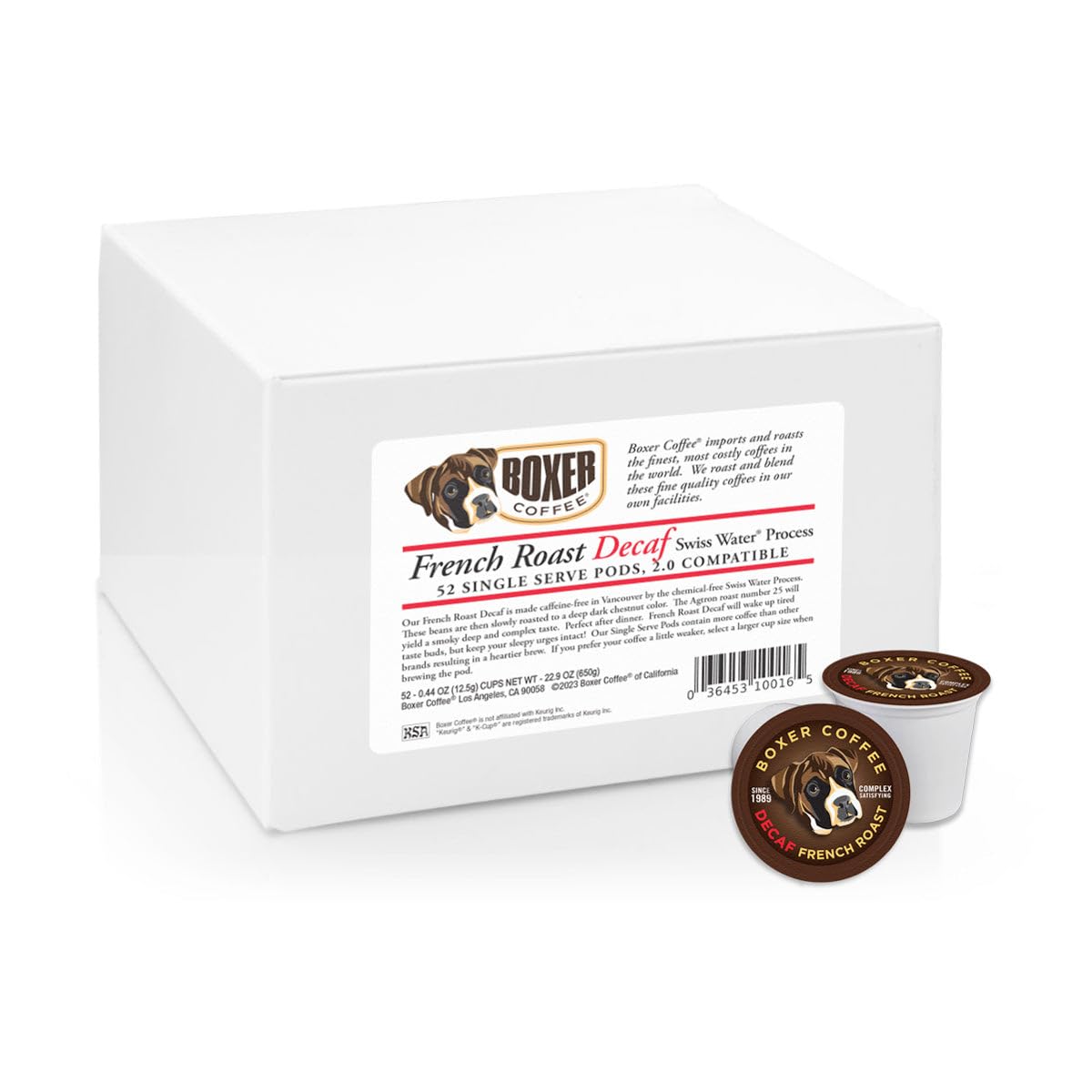 Boxer Coffee Decaf French Roast Pods – Swiss Water Process – 52 Count – Compatible with Keurig K-Cup malt-inspired