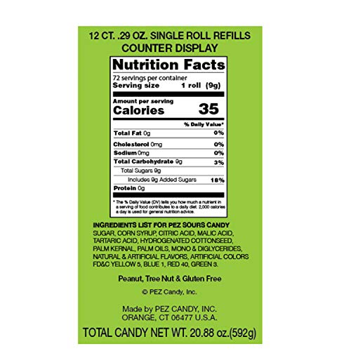 Pez Candy Pez Refills, 6- Packages, (Pack Of 12) Sourz Candy 72 Count