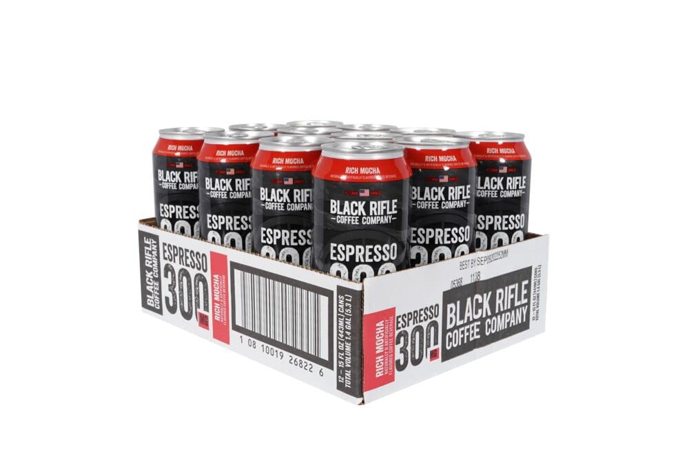 Black Rifle Coffee Company Ready To Drink Coffee, Rich Mocha, 300mg Caffeine, 15 Fl Oz Can, 12 Count, Gluten Free