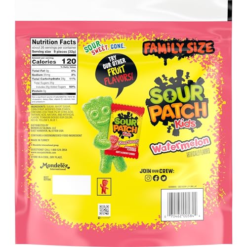 SOUR PATCH KIDS Watermelon Soft & Chewy Candy, Family Size, Bulk Candy, 1.8 lb (Pack of 2)