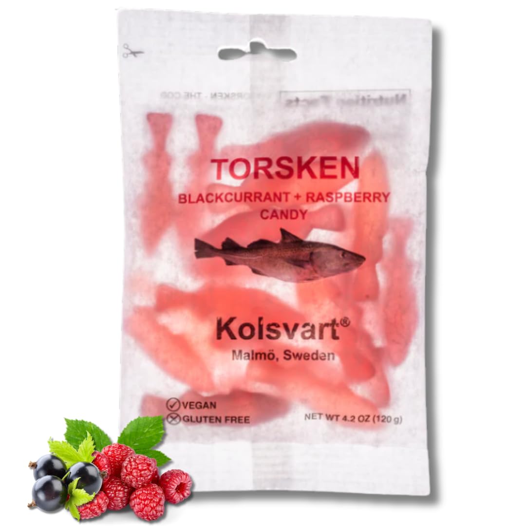 Kolsvart Swedish Candy  Roding Shaped  Classic Scandinavian Gummy  Vegan  Gluten Free  Black Currant & Raspberry  4.2Oz (1-Pack)