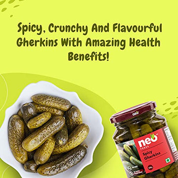 Neo Spicy Gherkins 350G I 100% Vegan, No Gmo I Low Fat Sweet And Crunchy Pickles, Ready To Eat I Enjoy As Salads (Pack Of 1)