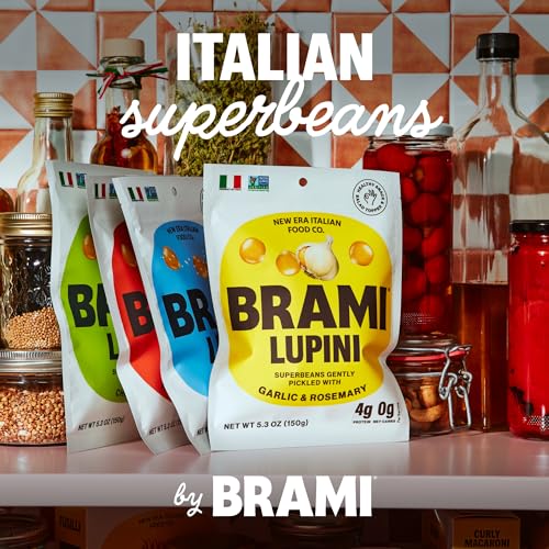 BRAMI Lupini Beans Snack, Garlic & Rosemary, 7g Plant Based Protein, 0g Net Carbs, Vegan, Vegetarian, Keto, Mediterranean Diet,