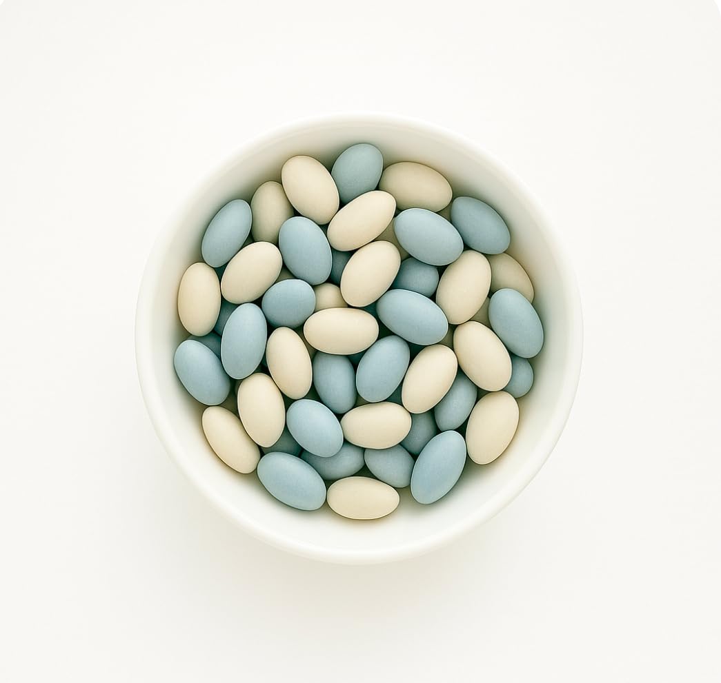 SweetGlob Jordan Almonds Party Colors Hard Candy (2 Pound, Baby Blue & White (Baby Boy))