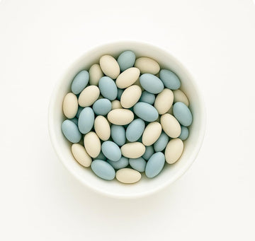 SweetGlob Jordan Almonds Party Colors Hard Candy (1 Pound, Baby Blue & White (Baby Boy))