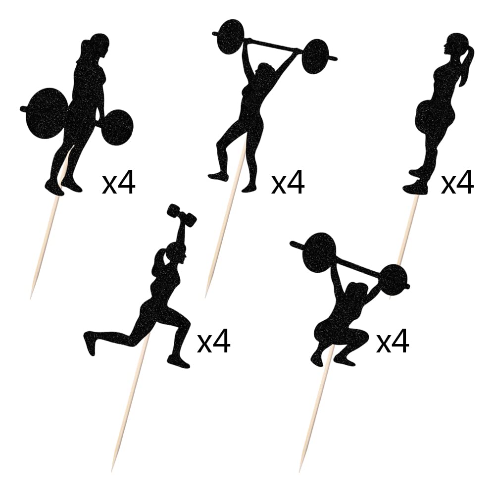 Sodasos 20 Pack Gym Cupcake Toppers,Cake & Cupcake Toppers For Woman Fitness Cake Toppers,Biceps Dumbbells Kettlebells Abodomina