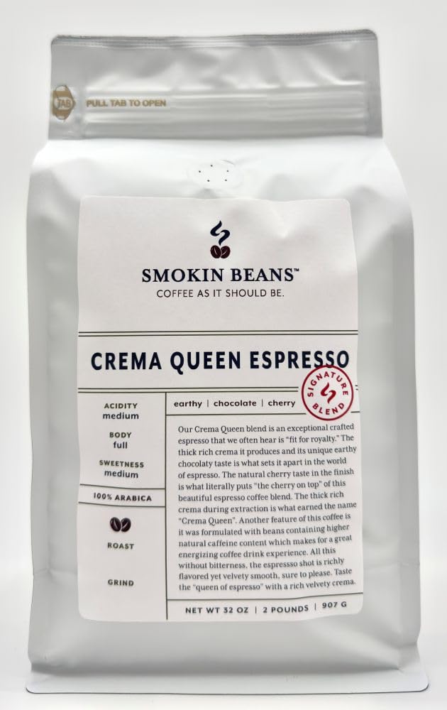 Smokin Beans Crema Queen Espresso Coffee, Medium Roast, Whole Bean, 2-Pound (16 Ounce Pack of 2)