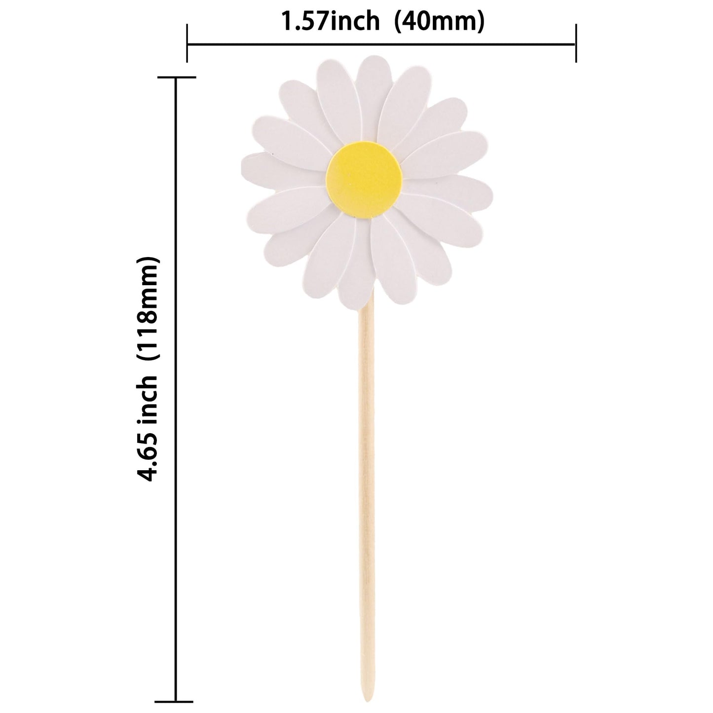 Ephlyn Daisy Cupcake Toppers - 24 Pcs Flower Cake Decorations, 1.7x4.7, White, Paper, Model EPH-2022-145-W