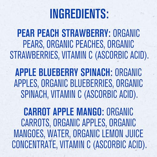 Gerber Stage 2 Baby Food, Organic Apple Blueberry Spinach, Pear Peach Strawberry, And Carrot Apple Mango Puree Pouches, 18-Pack