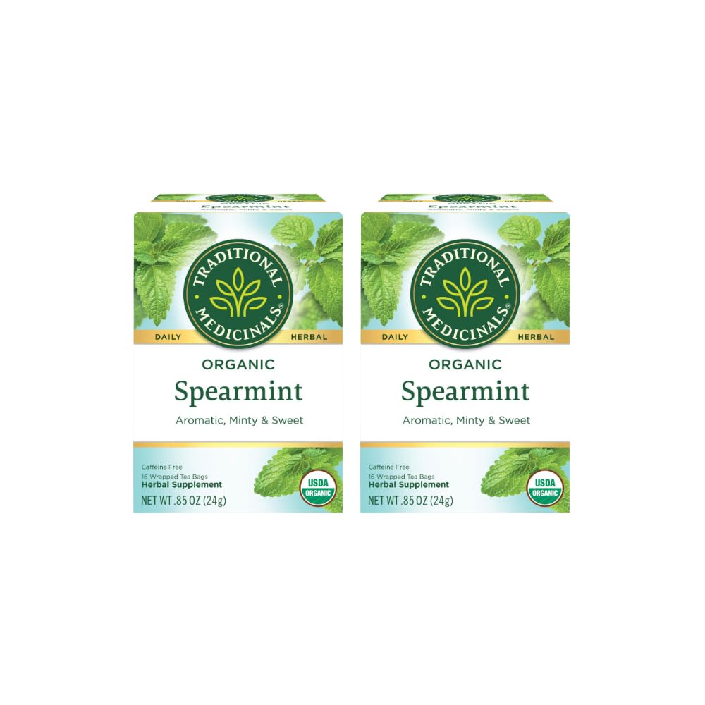 Traditional Medicinals Organic Spearmint Herbal Tea, Supports Healthy Digestion, (Pack Of 2) - 32 Tea Bags Total