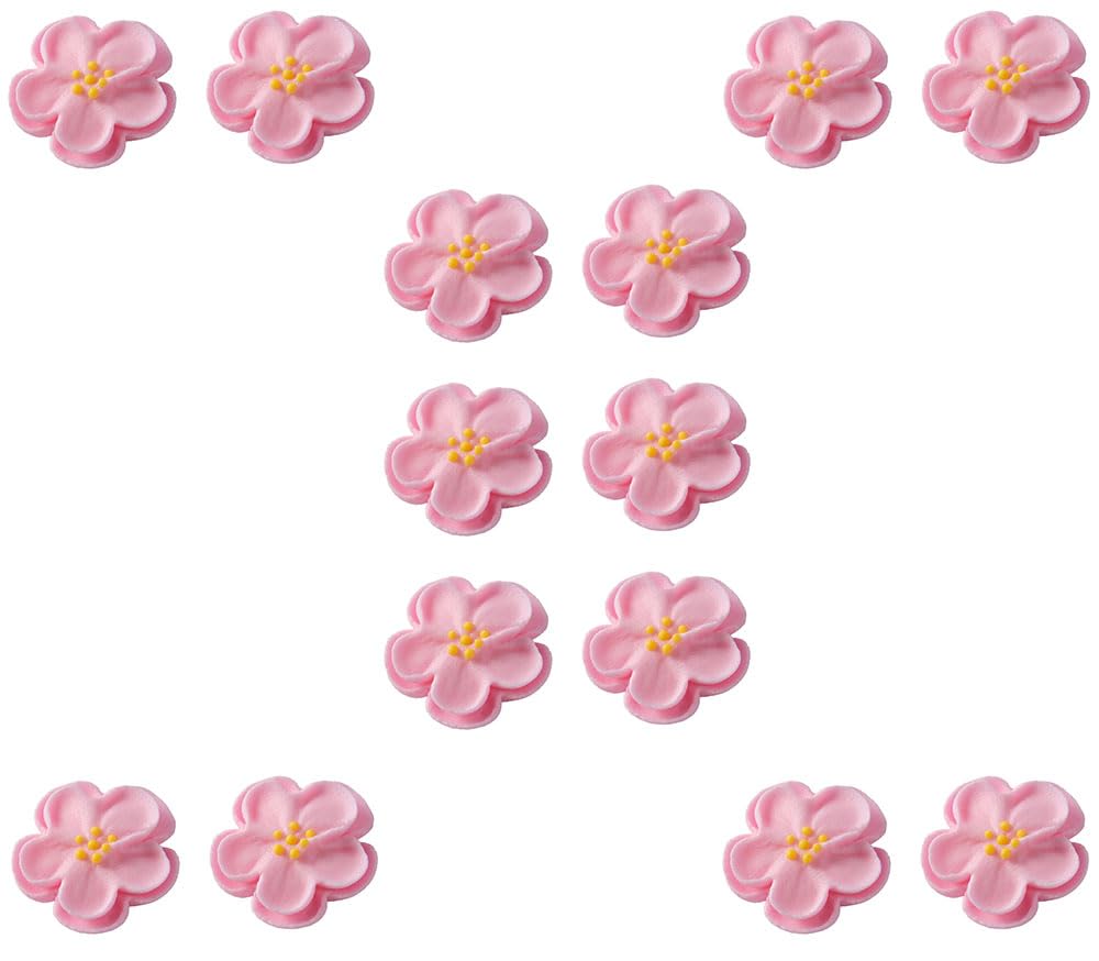 OCREME Royal Icing Sugar Flower Set of 14, 1 Inch, Pink - Cake Decorating, Cupcake Toppers for Birthdays, Weddings, Baby Showers