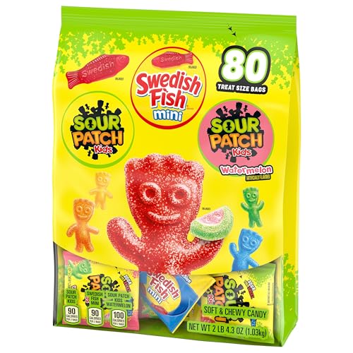 SOUR PATCH KIDS and SWEDISH FISH Mini Soft & Chewy Candy Variety Pack  Bulk Candy  80 Treat-Size Snack Packs