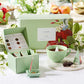 Tea Forte Fleur 3-Piece Premium Tea Gift Set With Pale Mint Green Cafe Cup With Lid, Tea Tray And 10 Assorted 2 Of Each Variety