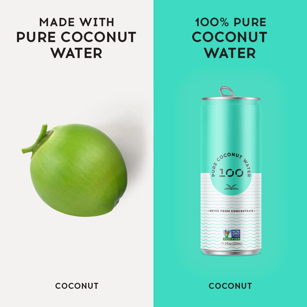 100 Coconuts - 100% Pure Coconut Water - Low Calorie All-Natural Drink with Electrolytes - Naturally Sweet, no preservatives - N