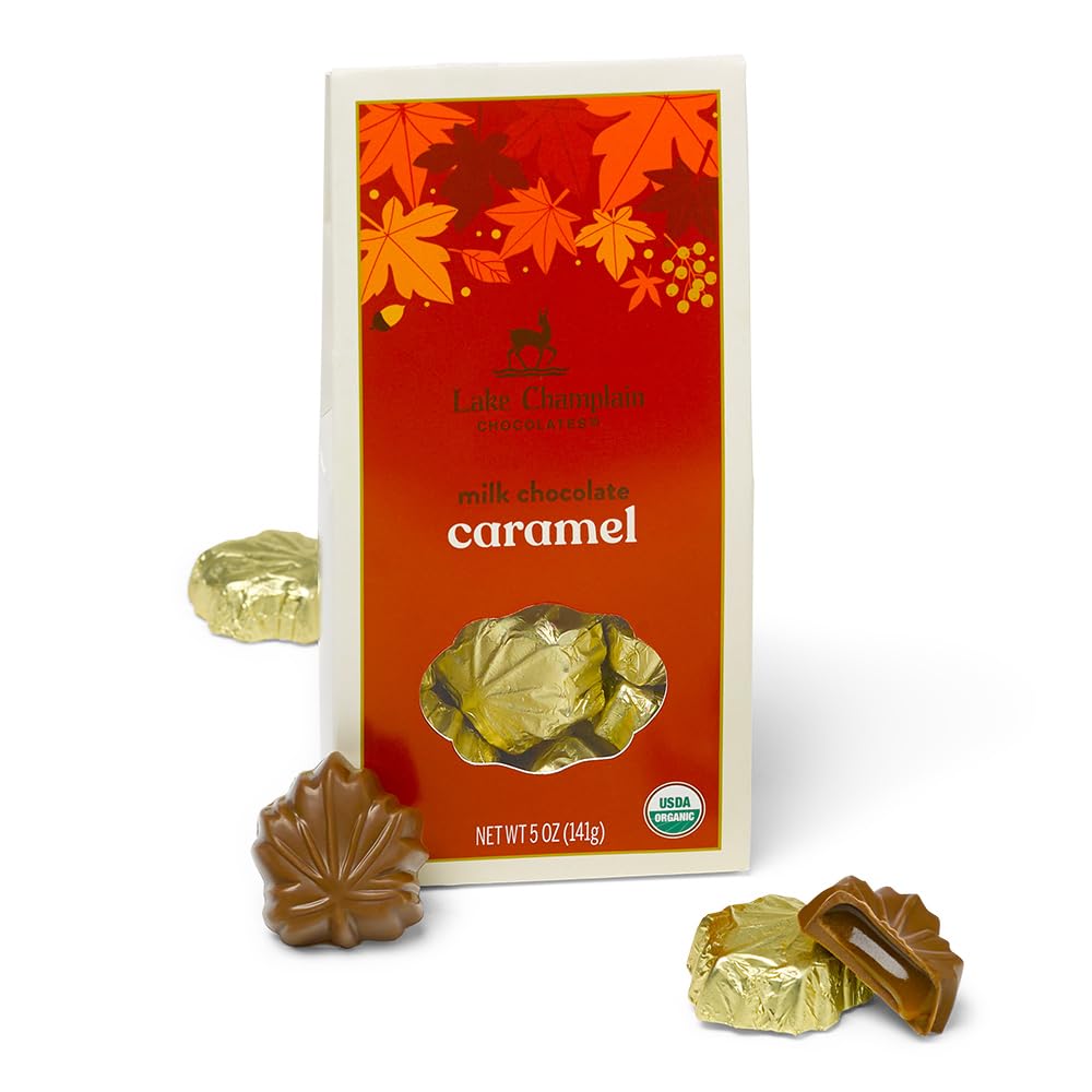 Lake Champlain Chocolates Organic Milk Chocolate Caramel Leaves Gift Bag, 10 Count, 5 OZ