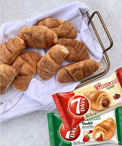 7Days Soft Croissant Variety Pack (24 Count), 12 Chocolate, 12 Strawberry Vanilla, Breakfast Pastry, Individually Wrapped On The Go Snack (Pack Of 24)