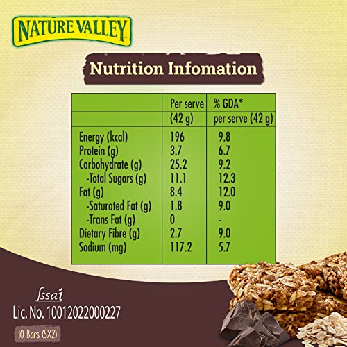 Nature Valley Crunchy Granola Bars | Whole Grain Oats & Dark Chocolate, 210g (10 Bars-PACK OF 5) | Multigrain Energy Bars| No Ar