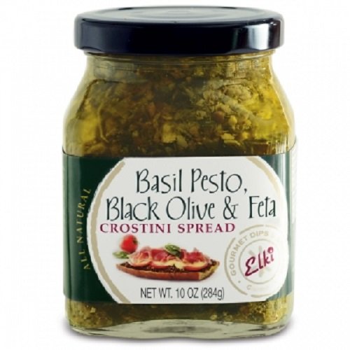 Elkis Gourmet Basil Pesto Kalamata Olive and Feta Crostini Spread, 10 Ounce