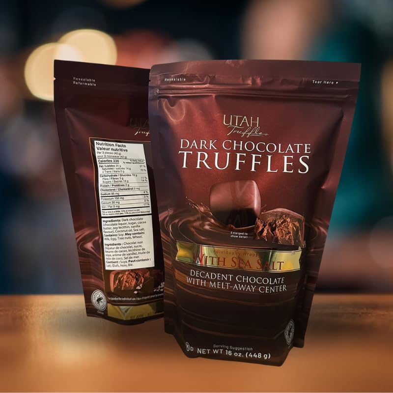 Utah Truffles, Individually Wrapped, Naturally Gluten Free, Gourmet Smooth Truffles 16Oz, 34Pieces (Dark Chocolate With Sea Salt