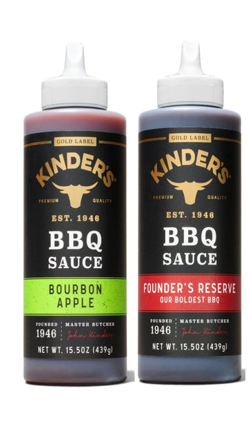 KINDERS Bourbon Apple BBQ Sauce & Founders Reserve BBQ Sauce, 15.5oz Each, Ideal for Grilling and Marinades