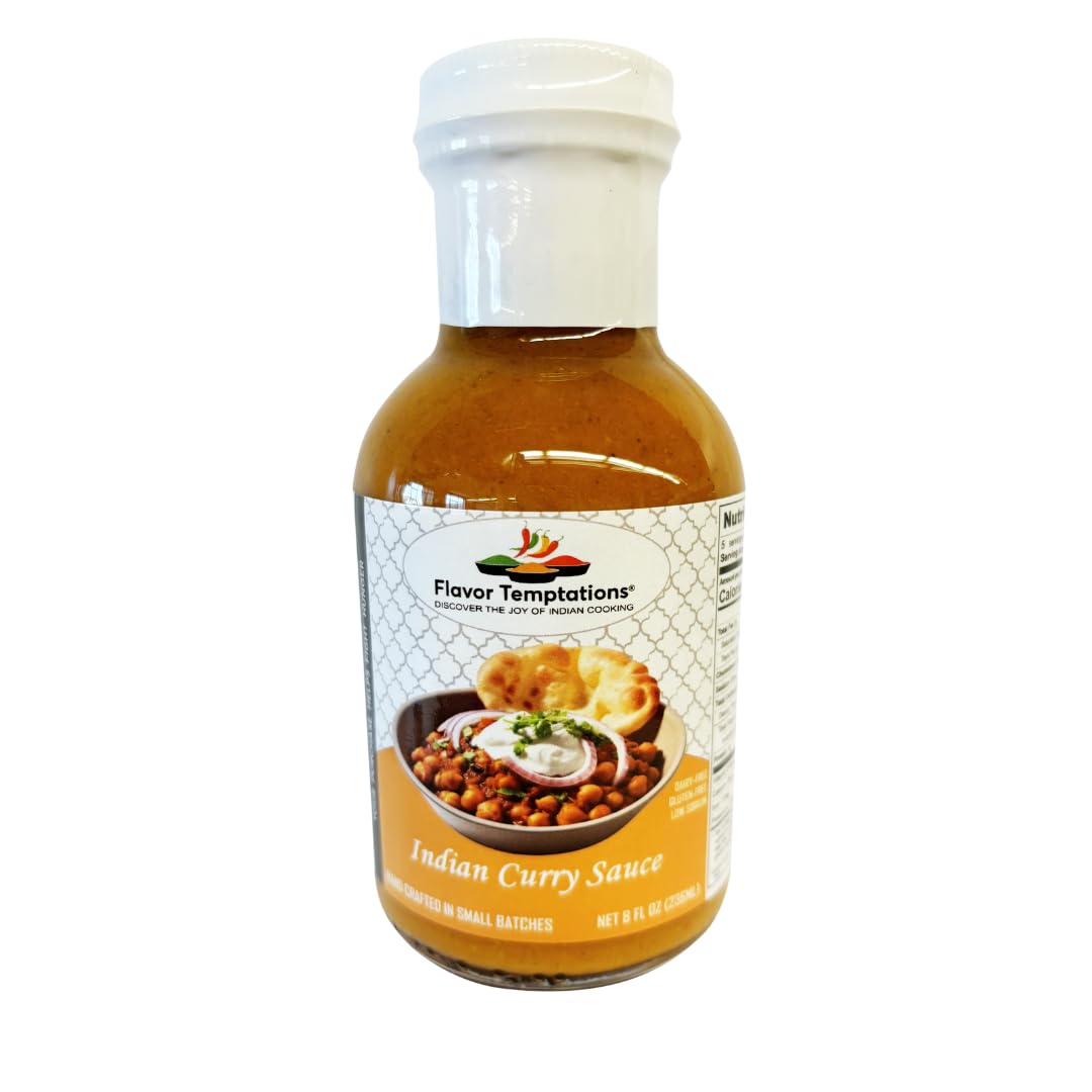 Indian Curry Simmer Sauce by Flavor Temptations | Organic spices, Vegan, Gluten-free, Low Sodium (8 FL Oz Glass Bottle)