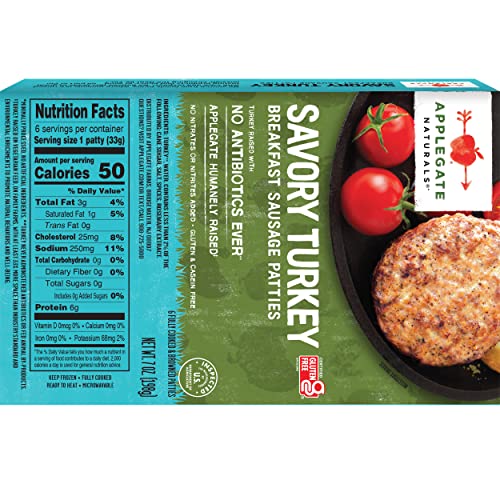 Applegate, Natural Savory Turkey Breakfast Sausage Patties, 7 oz (Frozen)
