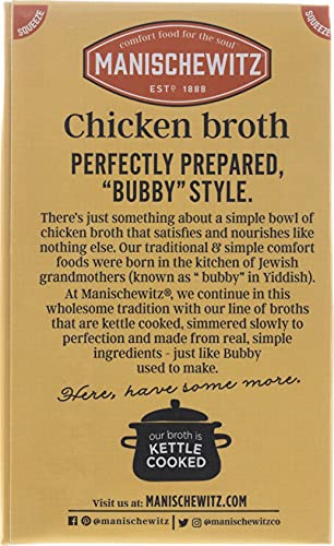 Manischewitz Chicken Aseptic Broth, Kosher, No Msg Added, 17 Ounces (Pack Of 12)