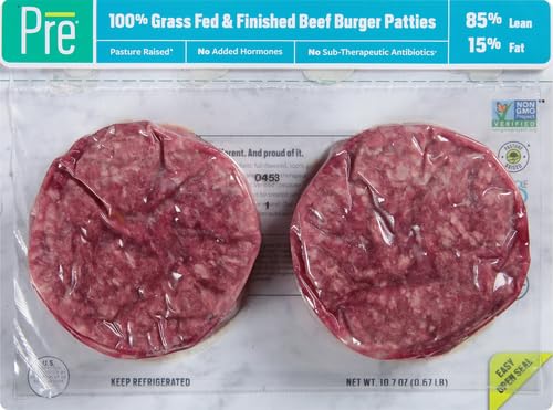 Pre, Beef Burger Patties 85% Lean/15% Fat, Grass-Fed, Pasture-Raised | 0.66625 lbs. | Pack of 2