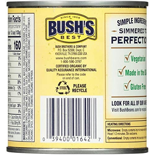 Bush'S Best Organic Baked Beans, 16 Ounce Can - Canned Beans, Baked Beans Canned, Source Of Plant Based Protein And Fiber, Low F