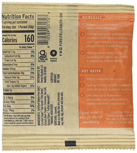 Purely Elizabeth, Superfood Vegan Oatmeal, Classic Cinnamon, 9.12 Oz, 6 Packets