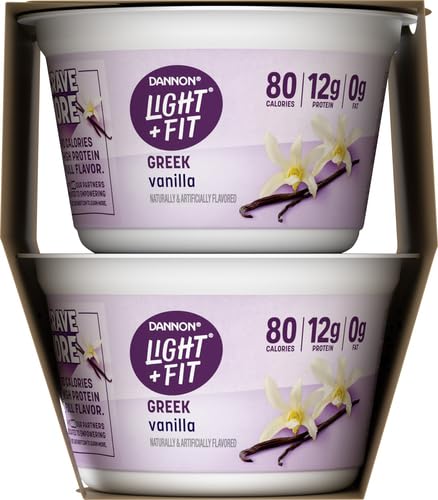 Dannon Light + Fit Greek Vanilla Fat Free Yogurt, Creamy and Delicious Gluten Free Yogurt, 4 Ct, 5.3 OZ Yogurt Cups