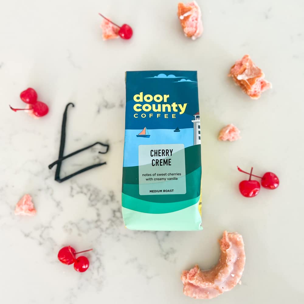 Door County Coffee - Cherry Creme, Cherry Creme Flavored Ground Coffee - Medium Roast, 10 Oz Bag