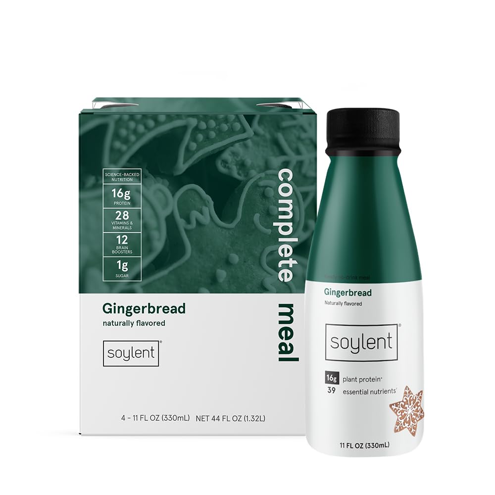 Soylent Complete Meal Replacement Shake, Gingerbread, 16G Complete Protein, Ready-To-Drink Plant Based Protein Drink, 1G Sugar, 
