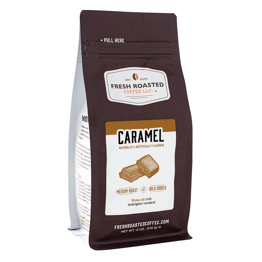 Fresh Roasted Coffee, Caramel Flavored Coffee, 12 Oz, Medium Roast, Kosher, Ground