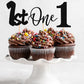 24Pack First Birthday Cupcake Topper - Glitter Black One Cupcake Picks,1St Birthday Cupcake Decorations Supplies (Black)