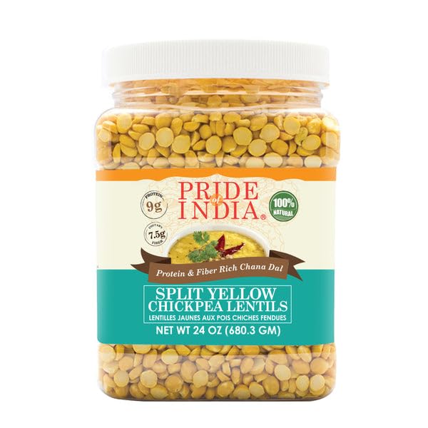 Pride Of India - Pack Of 6 - Indian Split Yellow Chickpea Lentils - Protein & Fiber Rich Chana Dal, 1.5 Pound Jar