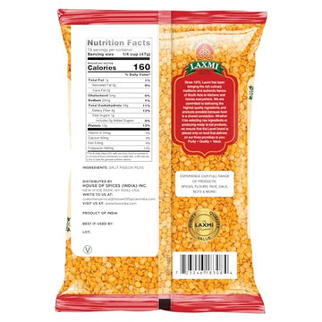Laxmi Toor Dal, Traditional Indian Split Yellow Peas - 2Lb Bag