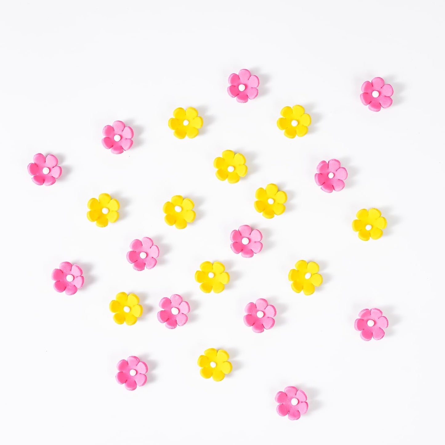 Edible Flowers Cake Decorations 48 Count Pink Yellow Blossoms Royal Icing Decorations Daisy Sugar Wedding Flowers for Baking Cup