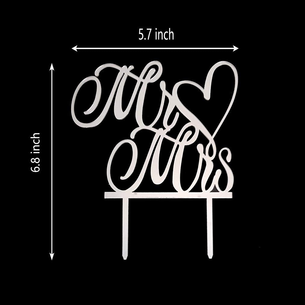 Mr And Mrs Cake Topper, Bride And Groom Sign Wedding, Engagement Cake Toppers Decorations (Mirror Silvery Acrylic)
