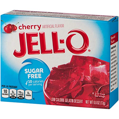 Jell-O Sugar-Free Cherry Gelatin Mix 0.6 Ounce Box (Pack Of 4)