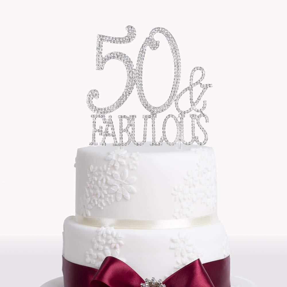 Hatcher lee 50th Birthday Cake Topper - Bling Crystal Silver Keepspirit-inspired flavor, Model HCL-022
