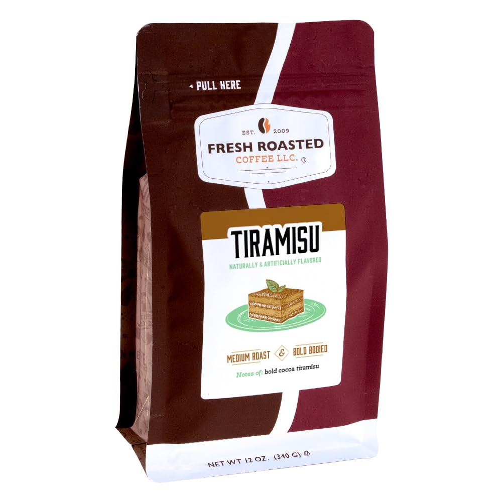 Fresh Roasted Coffee Tiramisu Flavored Ground Coffee, Medium Roast, 12 oz, Kosher