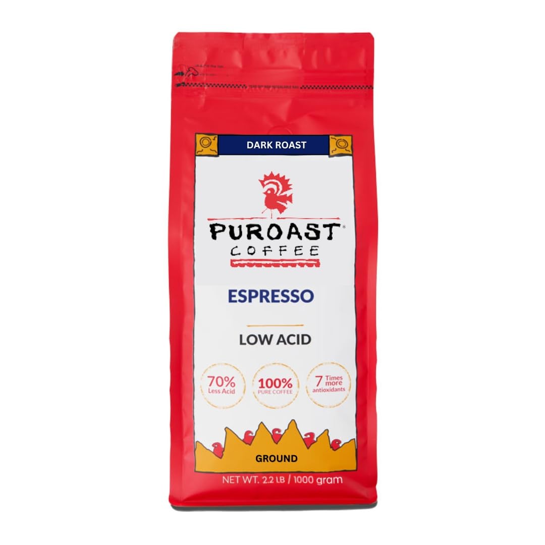 Puroast Low Acid Espresso Ground Coffee, Dark Roast, 35.2 Ounce, Specialty Dark Roast